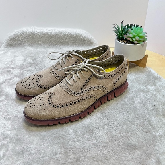 Cole Hann | Zerogrand Tan Suede Wingtip Oxford Men's Size 9.5 - Picture 10 of 14
